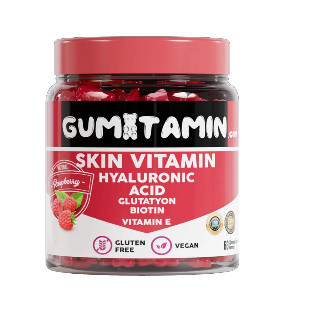 Gumitamin Skin Vitamin Vegan Gummy 60 Tablets (Hyaluronic Acid, Glutathione, Biotin, Vitamin E and Natural Raspberry Flavor)
