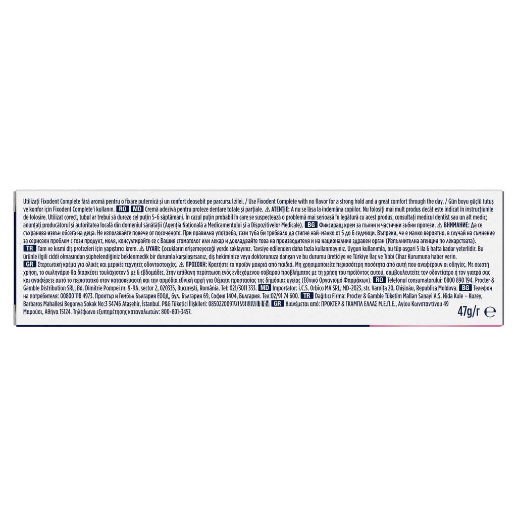 Fixodent Complete Strong Hold Tasteless Full and Partial Denture Adhesive Cream 47 gr