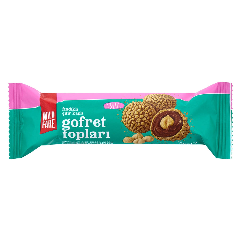 Wildfare Crispy Coated Wafer Balls Filled with Whole Hazelnuts and Cocoa Cream 30 gr