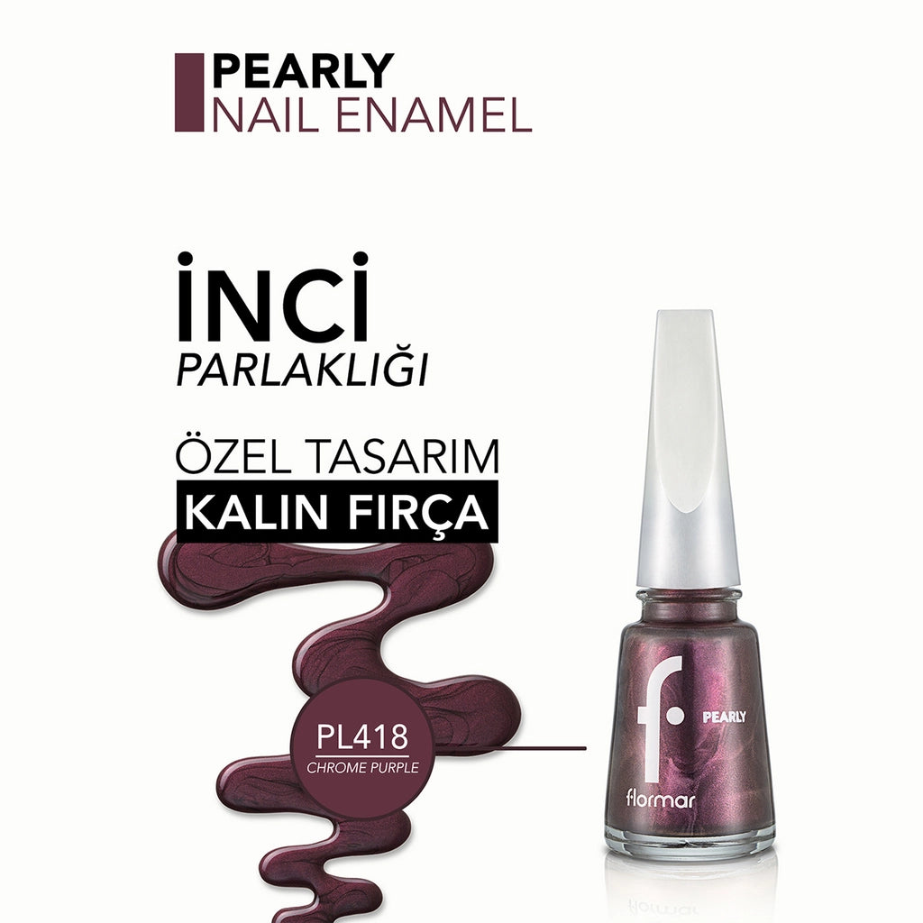 Flormar Pearly Intense Pigmented and Pearl Reflection Nail Polish PL418 Chrome Purple