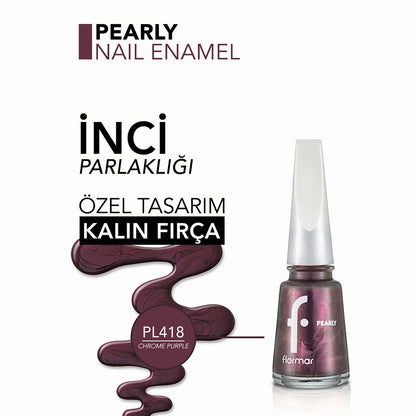 Flormar Pearly Intense Pigmented and Pearl Reflection Nail Polish PL418 Chrome Purple