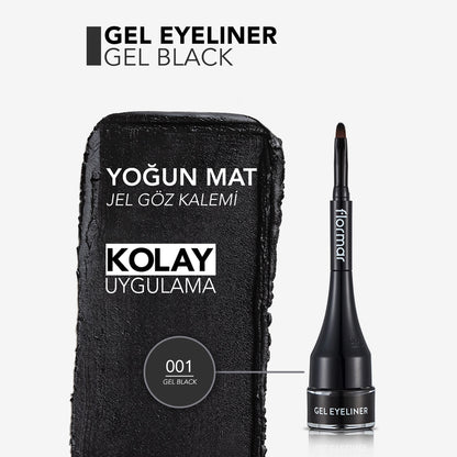 Flormar Intensely Pigmented Matte Finish Self-Brush Gel Eyeliner 001 Black