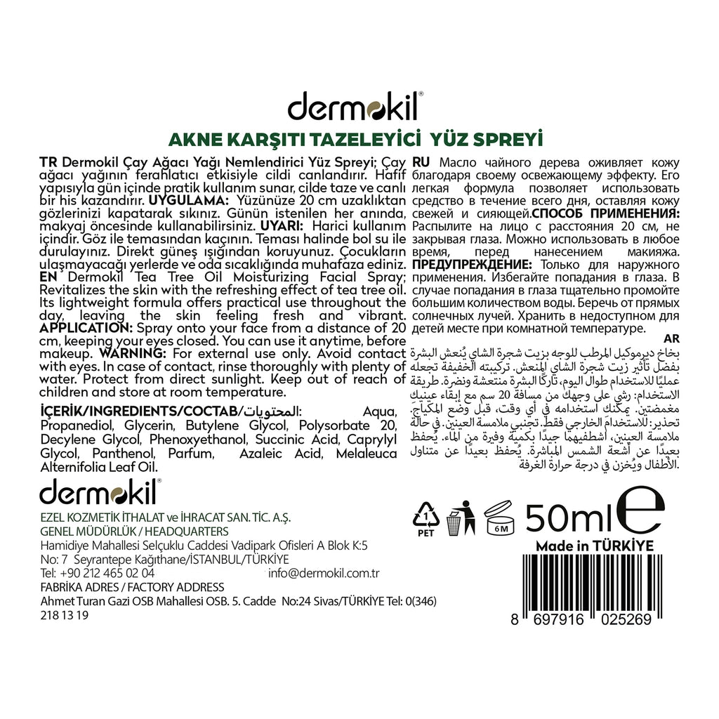 Dermokil Anti-Acne Tea Tree Oil Facial Spray Tonic 50 ml