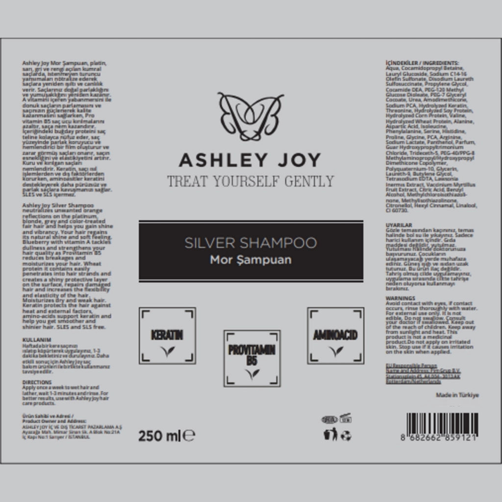 Ashley Joy Anti-Orange Keratin Content Purple Shampoo for Platinum and Blonde Hair 250 ml
