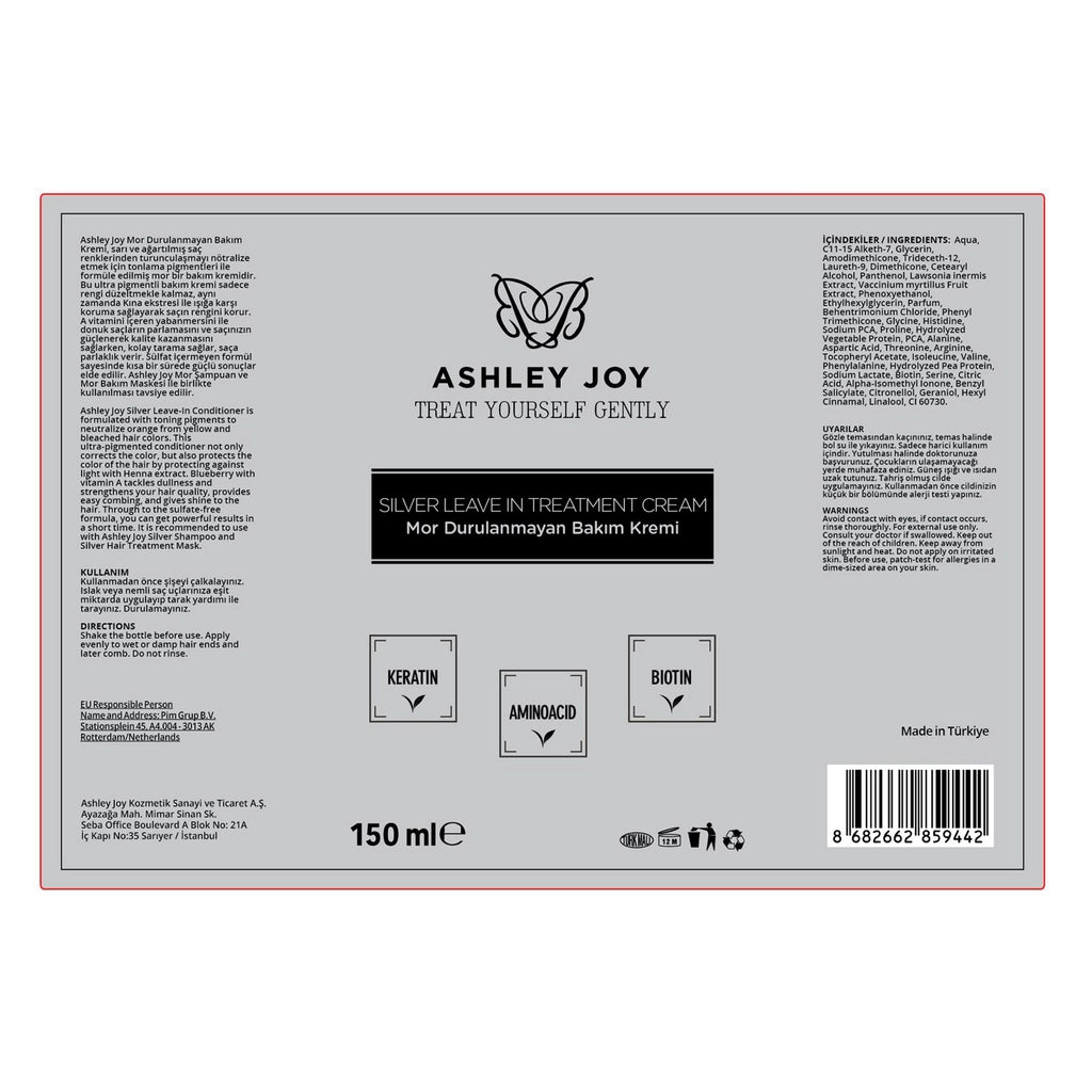 Ashley Joy Anti-Orange Keratin Content Purple Leave-In Conditioner for Platinum and Blonde Hair 150 ml