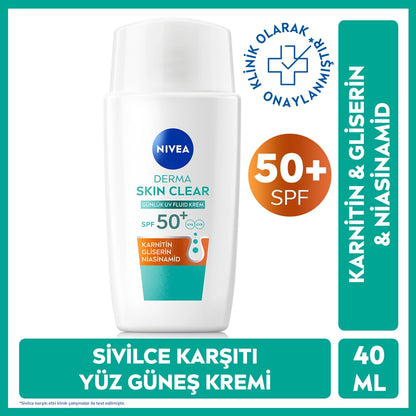 Nivea Derma Skin Clear UV Fluid 50+SPF Anti-Acne Facial Sun Cream 40 ml