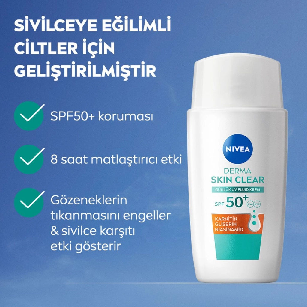 Nivea Derma Skin Clear UV Fluid 50+SPF Anti-Acne Facial Sun Cream 40 ml