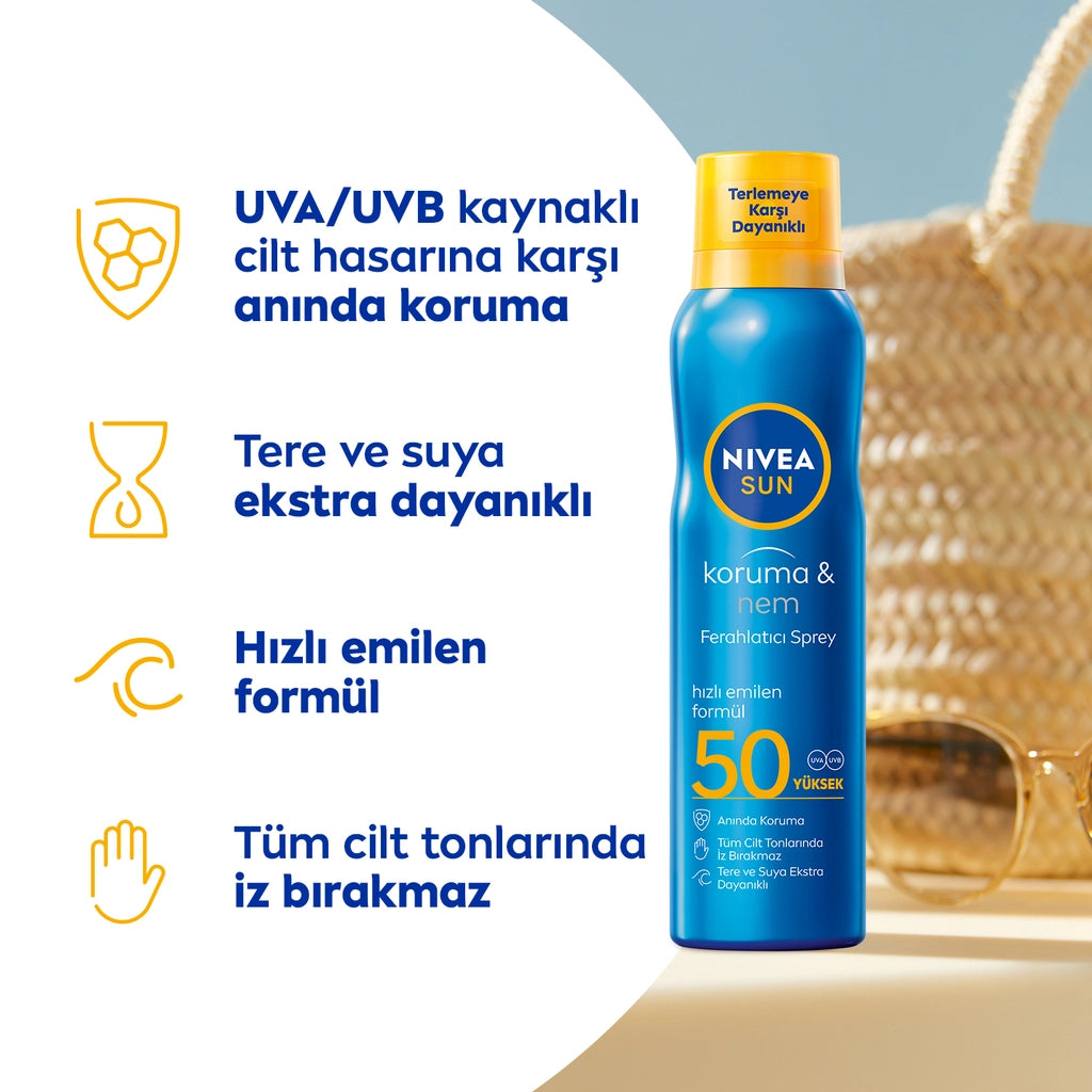 Nivea Sun SPF50 Sunscreen and Refreshing Body Spray 200 ml