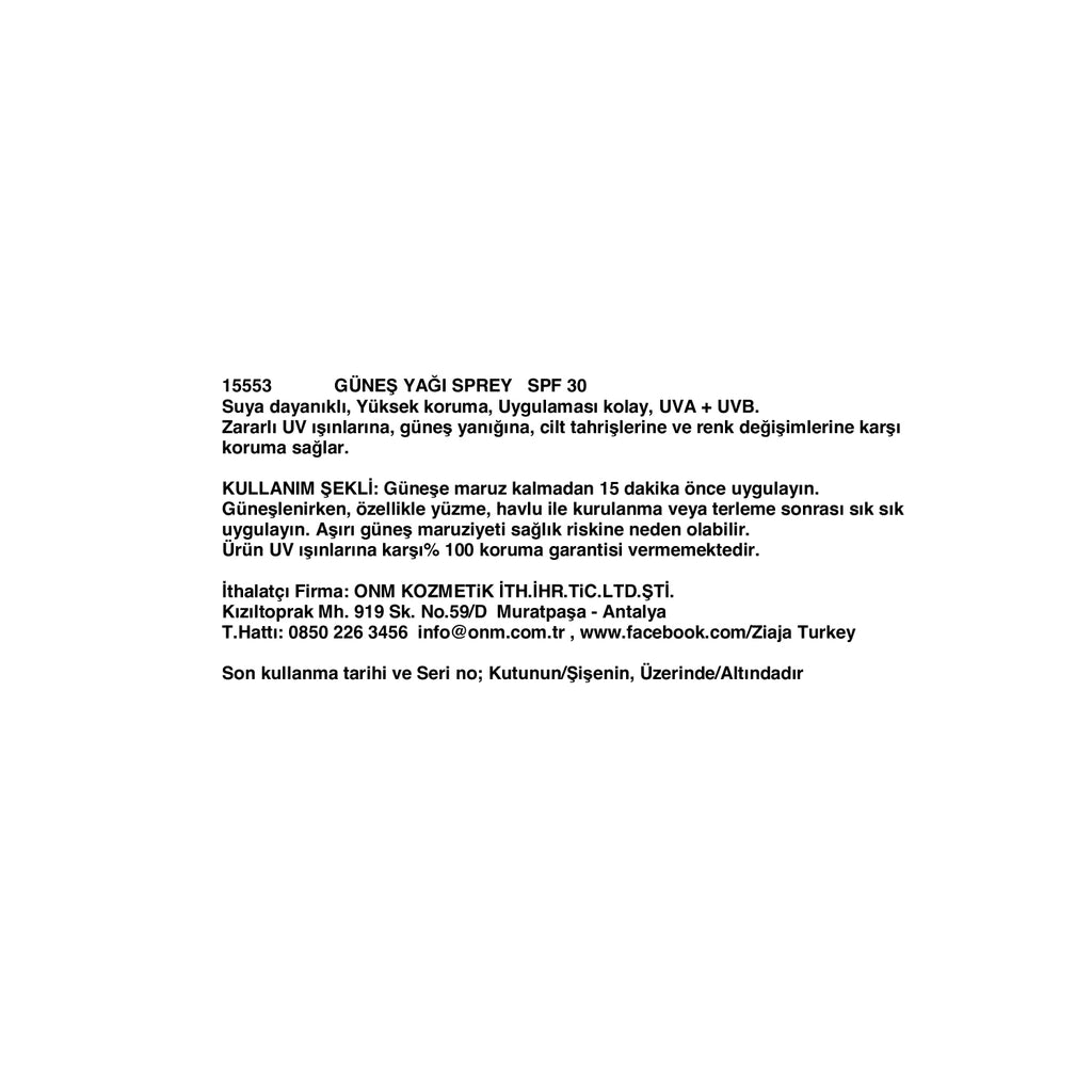 Ziaja 30SPF Sun Lotion Spray 170 ml