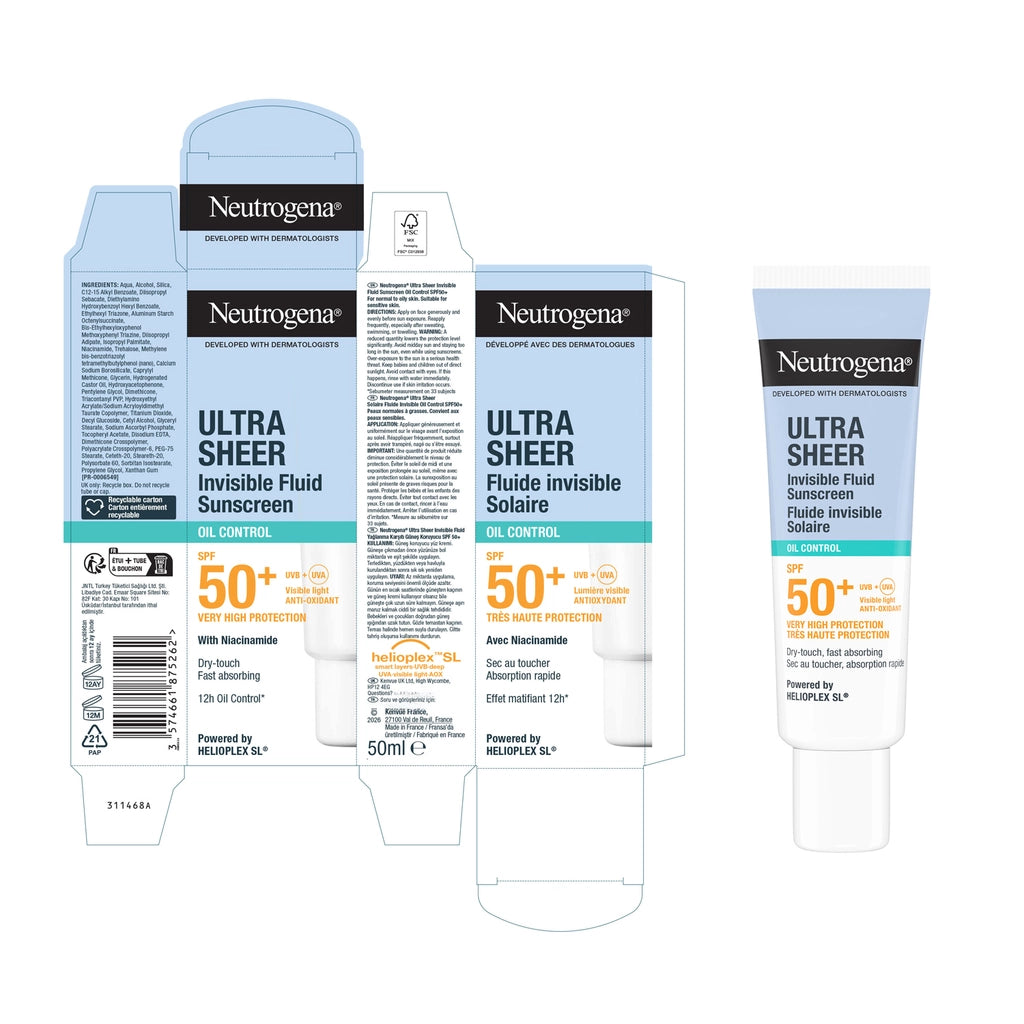 Neutrogena Ultra Sheer Anti-Oil 50+SPF Fluid Sunscreen Cream 50 ml