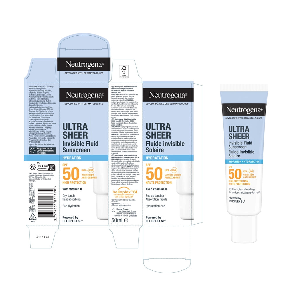 Neutrogena Ultra Sheer Moisturizing 50SPF Fluid Sunscreen Cream 50 ml