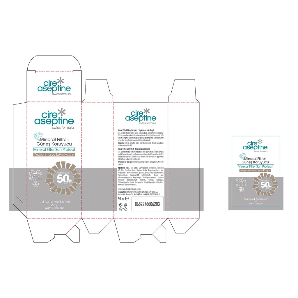 Cire Aseptine Mineral Filtered Anti-Aging and Blemish 50+SPF Facial Sunscreen Cream 50 ml