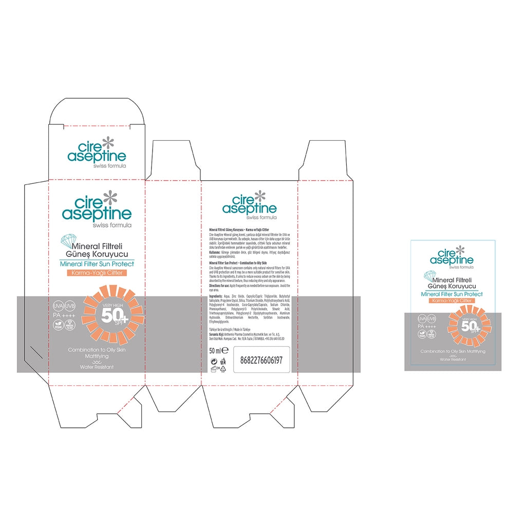 Cire Aseptine Mineral Filtered Combination and Oily Skin 50+SPF Facial Sunscreen Cream 50 ml