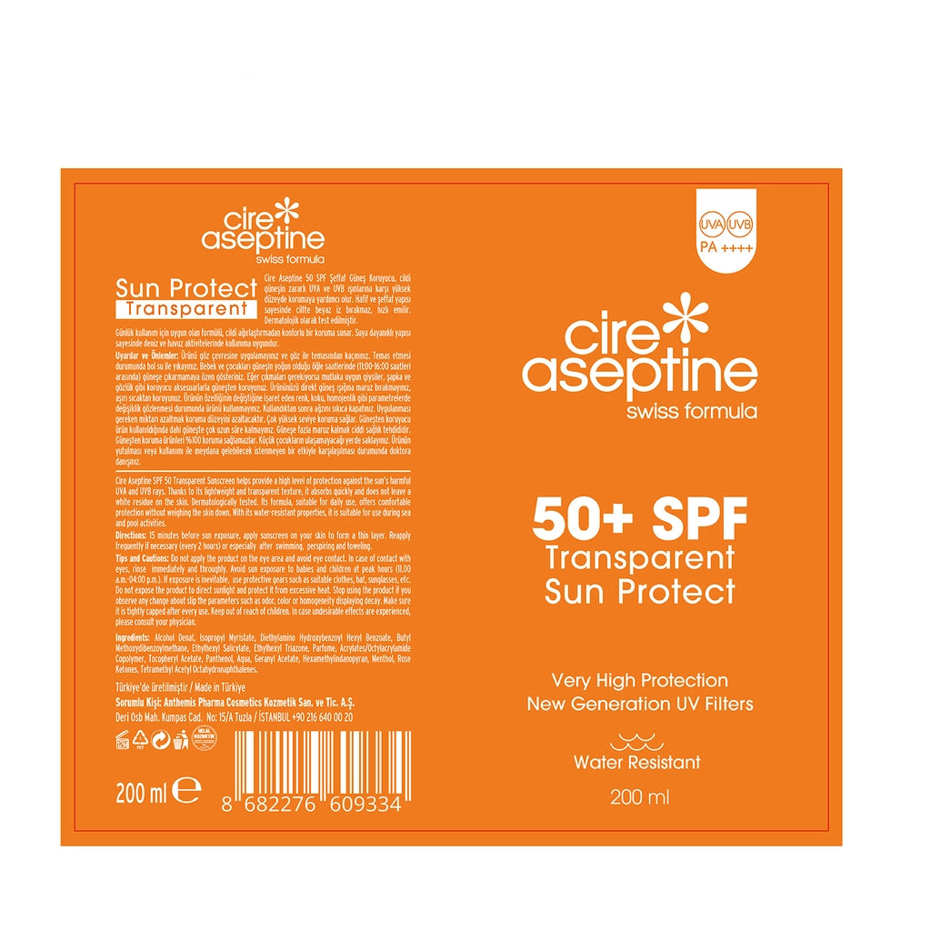 Cire Aseptine 50+SPF Transparent Sunscreen Spray 200 ml
