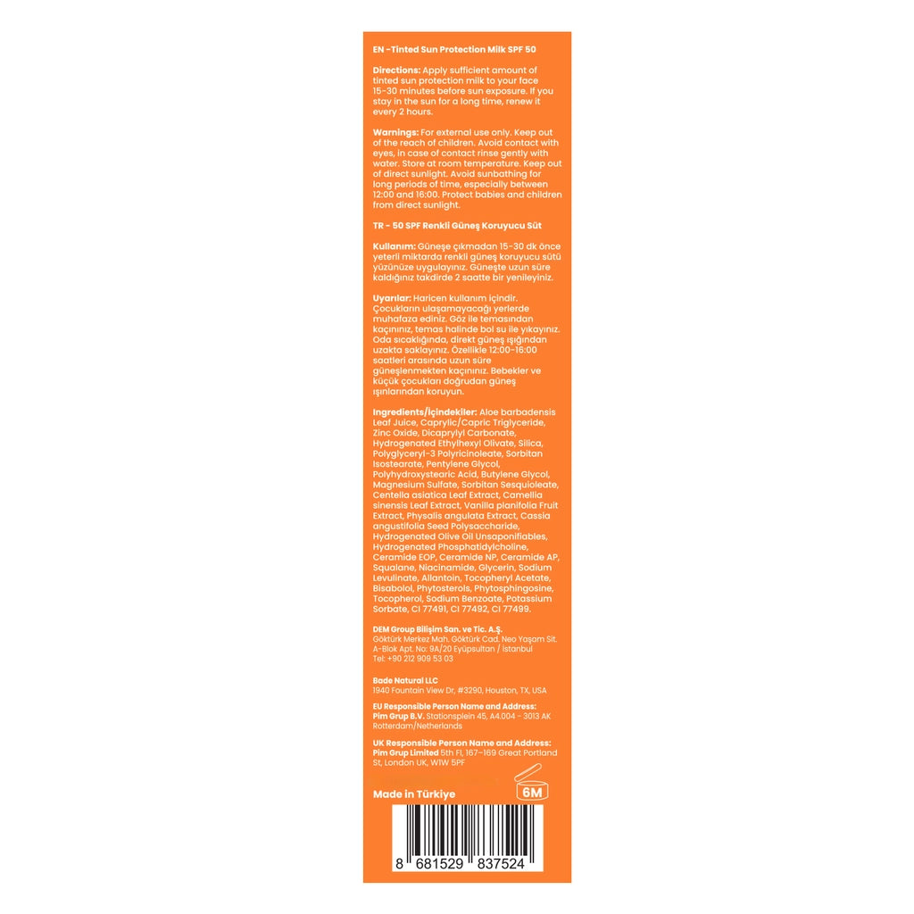 Bade Natural 50SPF Colored Sunscreen Milk 30 ml