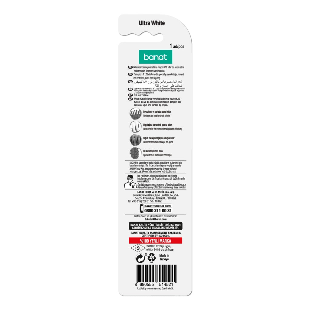 Banat Ultra White Toothbrush 1+1 (Medium)