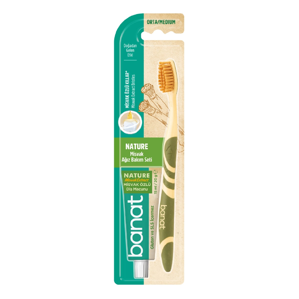Banat Miswak Oral Care Set (Toothpaste 15 ml + Toothbrush) (Medium)