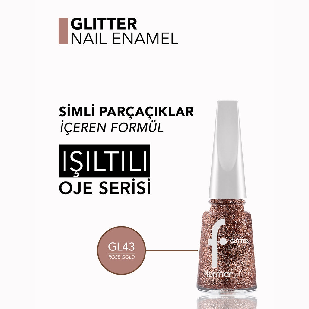 Flormar Glitter Translucent Glitter Nail Polish GL43 Rose Gold