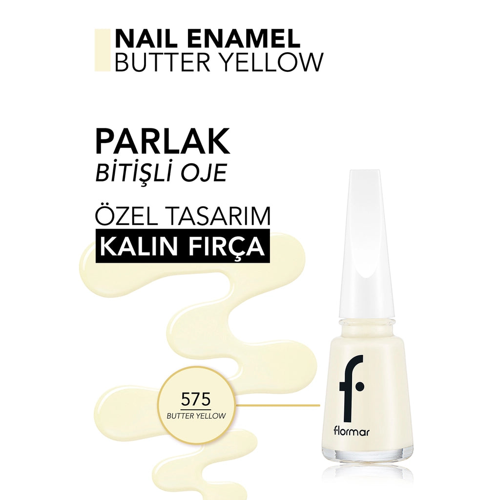 Flormar Intensely Pigmented and Shiny Nail Polish 575 Butter Yellow