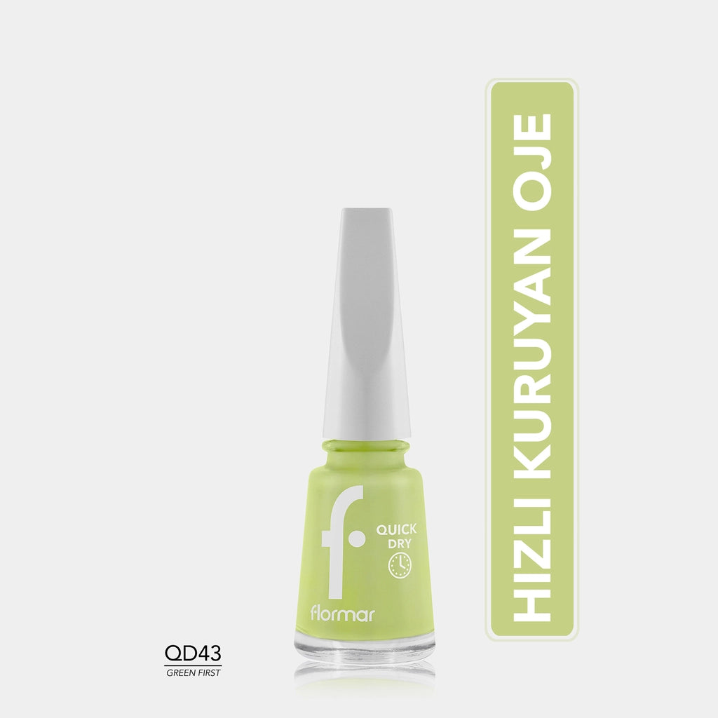 Flormar Quick Dry Fast-Drying Intensely Pigmented Nail Polish QD43 Green First