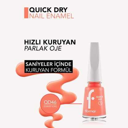 Flormar Quick Dry Fast Drying Intensely Pigmented Nail Polish QD46 Summer Song
