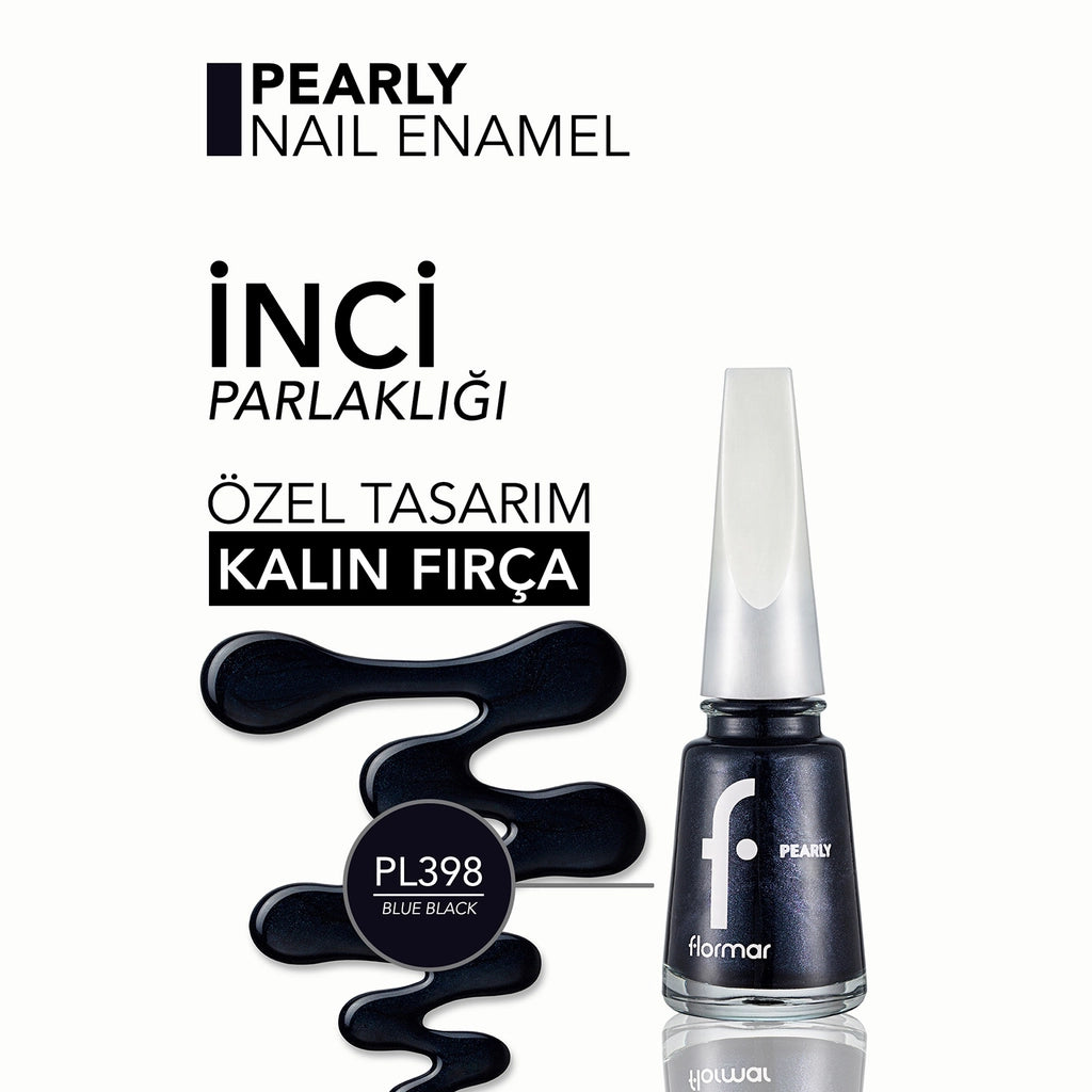 Flormar Pearly Semi Transparent Shiny Finish Pearlescent Nail Polish 398 Blue Black