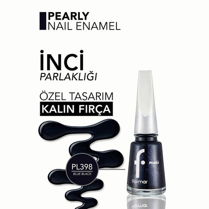 Flormar Pearly Semi Transparent Shiny Finish Pearlescent Nail Polish 398 Blue Black