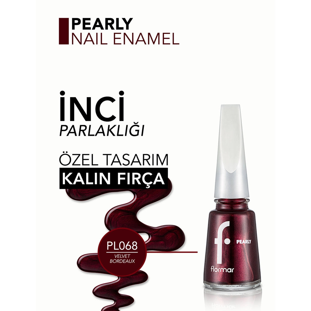 Flormar Pearly Semi Transparent Shiny Finish Pearlescent Nail Polish 068 Velvet Bordeaux