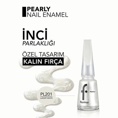 Flormar Pearly Intense Pigmented and Pearl Reflection Nail Polish 201 Luxury White