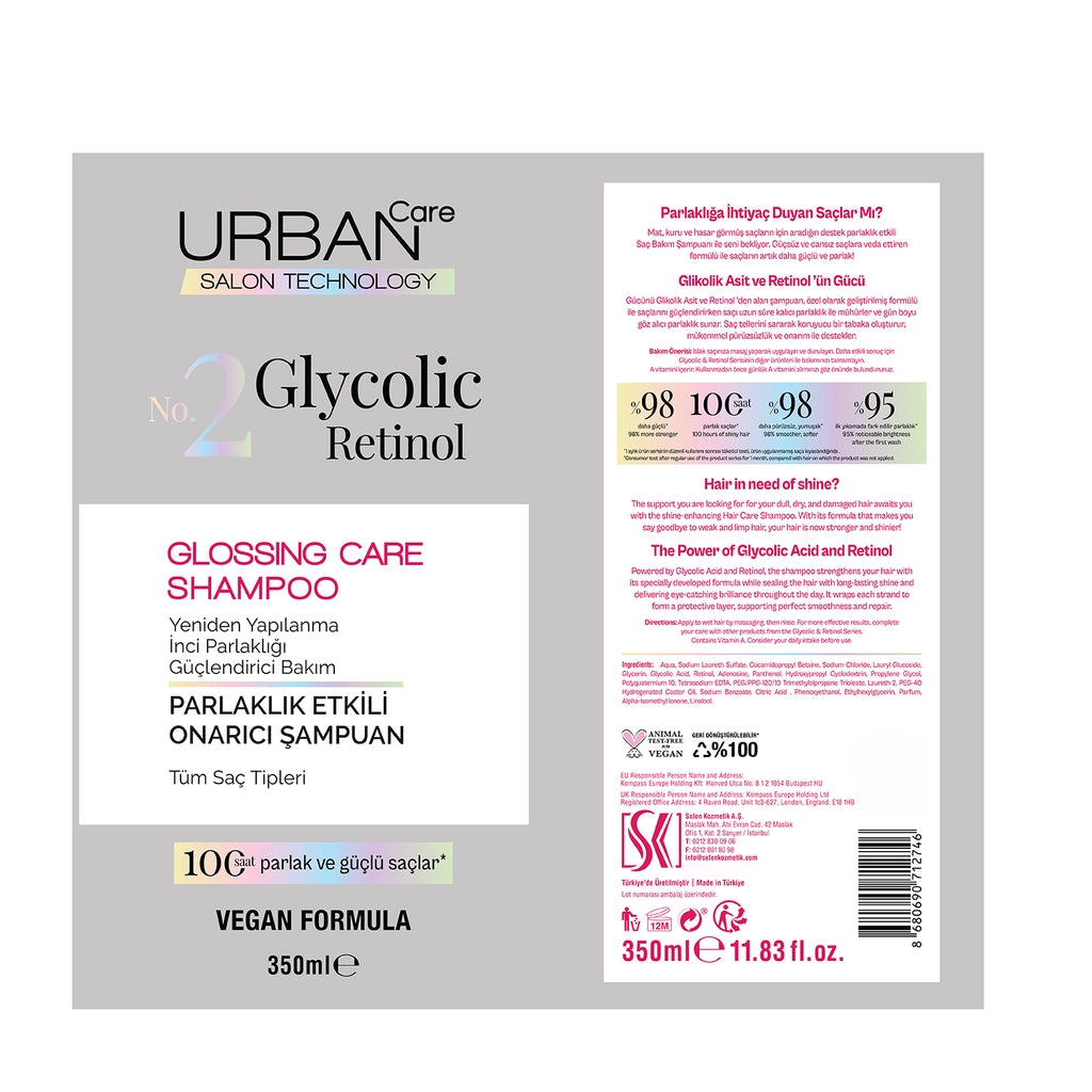 Urban Care No.2 Glycolic Retinol Shine Effect Repair Hair Care Shampoo 350 ml