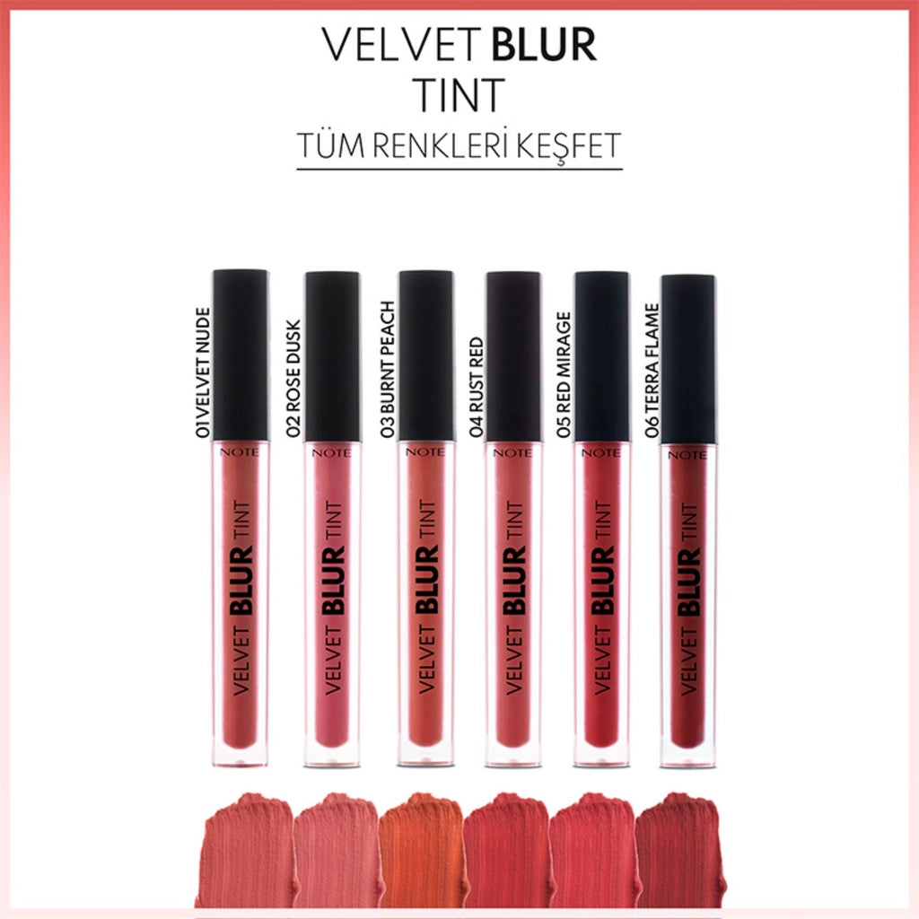 Note Velvet Blur Tint Velvet Finish Moisturizing Matte Lipstick 04 Rust Red