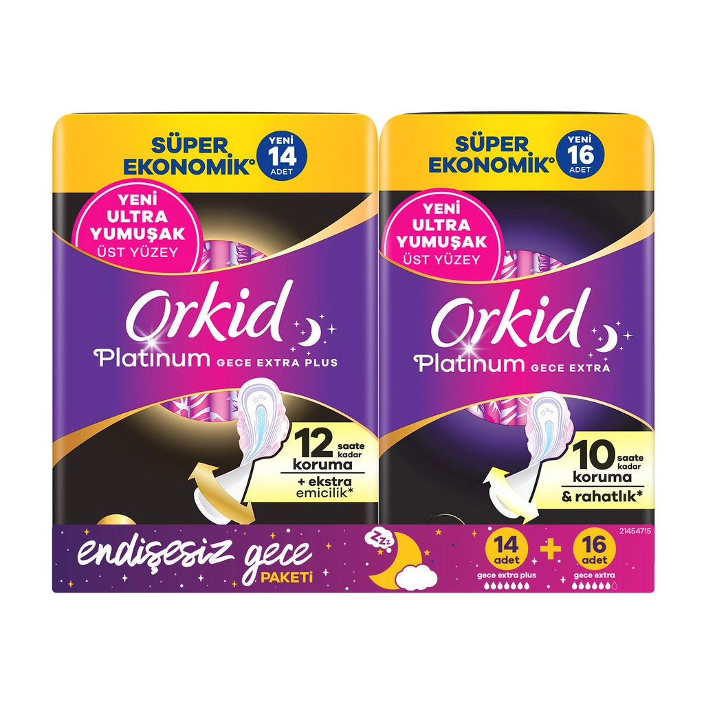 Orkid Platinum Worry-Free Night Hygiene Pad Package (Night Extra Plus (Size 5) 14 Pieces + Night Extra (Size 4) 16 Pieces)