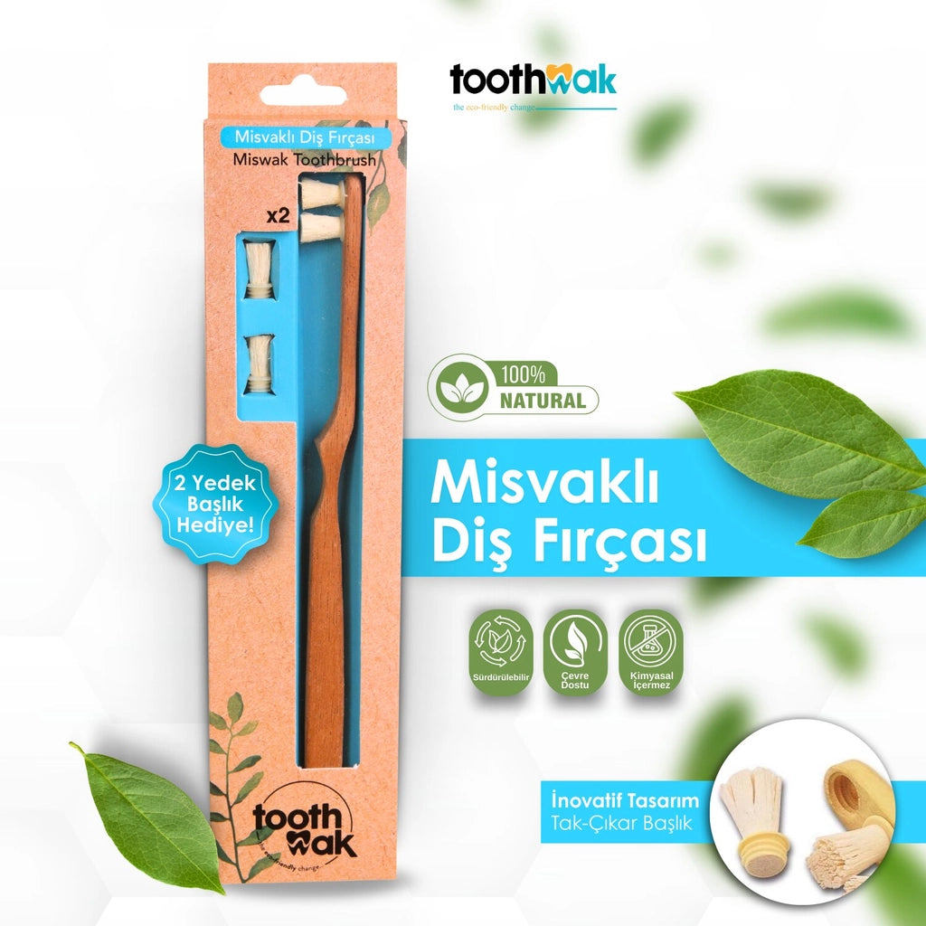 Toothwak Miswak Toothbrush + Set of 2 Spare Heads