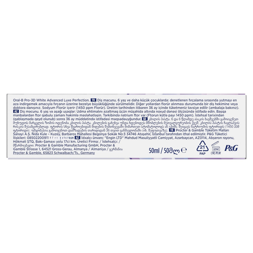Oral-B Pro 3D White Advanced Luxe Perfection Toothpaste 50 ml