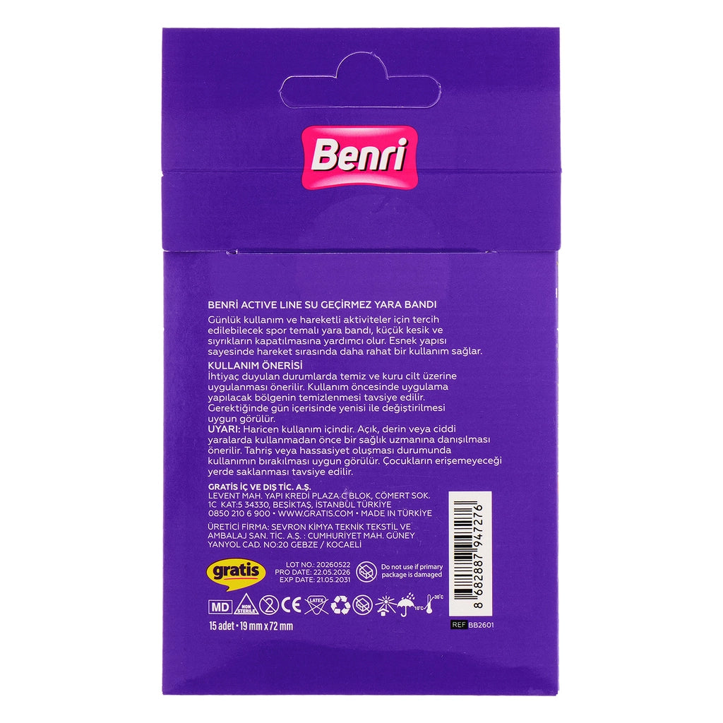 Benri Active Series Waterproof Band-Aids 15 Pack