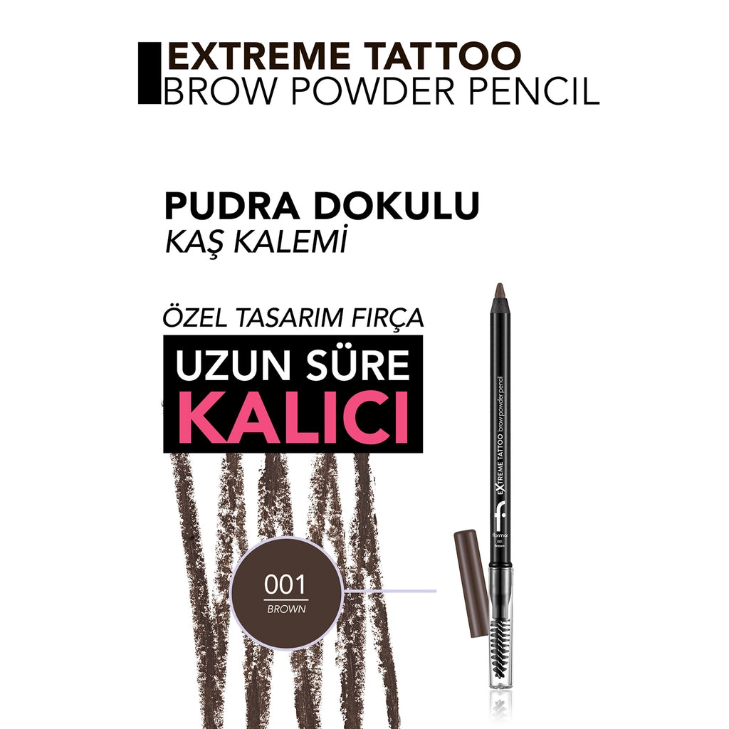 Flormar Extreme Tattoo Long Lasting Eyebrow Pencil with Brush 001 Brown