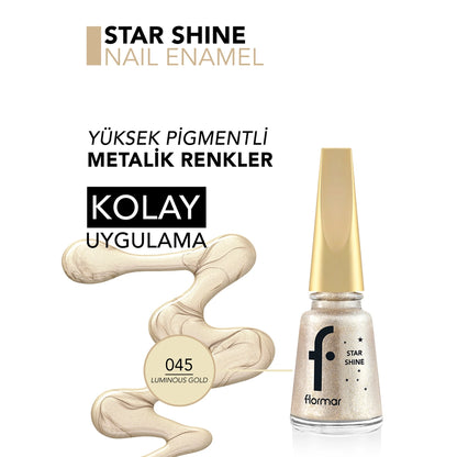 Flormar Star Shine Intensely Pigmented and Metallic Look Nail Polish 045 Luminious Gold