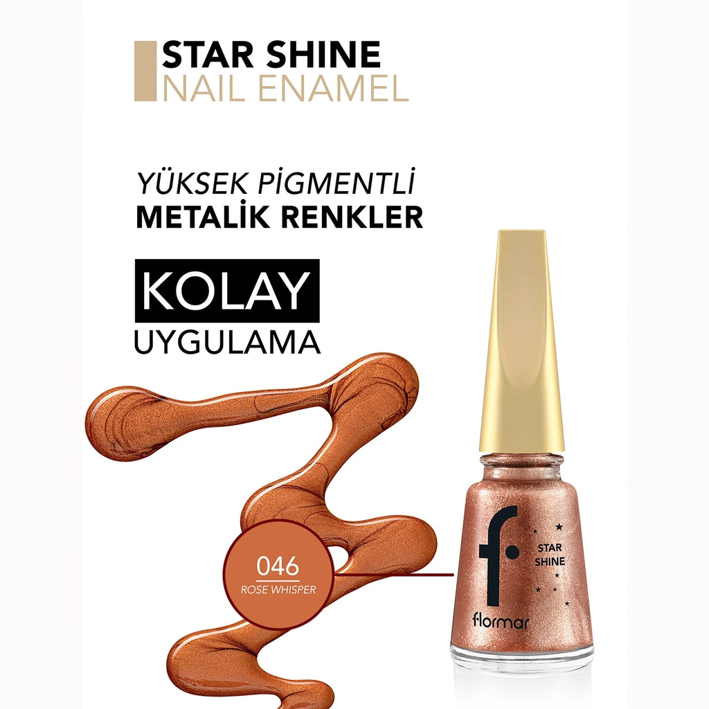Flormar Star Shine Intensely Pigmented and Metallic Look Nail Polish 046 Rose Whisper