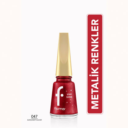 Flormar Star Shine Intensely Pigmented and Metallic Look Nail Polish 044 Scarlet Sparkle