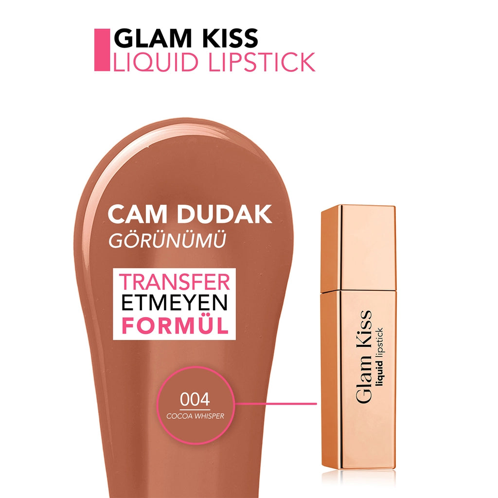 Flormar Glam Kiss Highly Pigmented &amp; Moisturizing Glass Lip Appearance Glossy Finish Lipstick 004 Cocoa Whisper