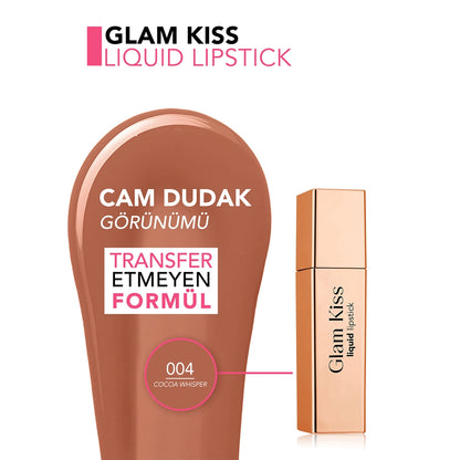 Flormar Glam Kiss Highly Pigmented &amp; Moisturizing Glass Lip Appearance Glossy Finish Lipstick 004 Cocoa Whisper