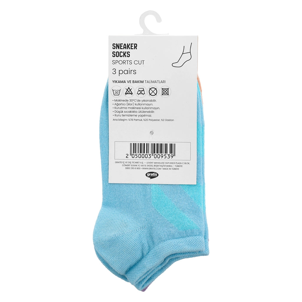 Eklips 3-Pack Colorful Unisex Sneaker Socks Orange Purple Blue