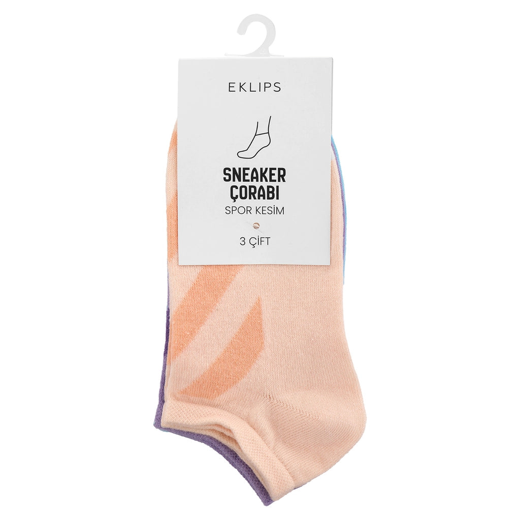 Eklips 3-Pack Colorful Unisex Sneaker Socks Orange Purple Blue