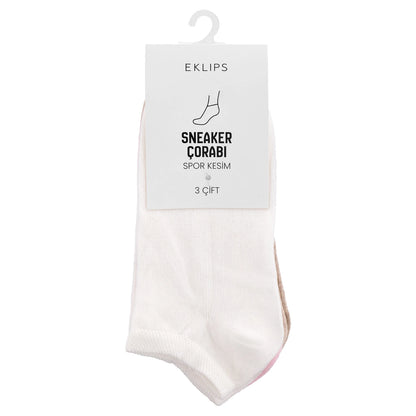 Eklips 3 Packs Unisex Sneaker Socks White Beige Pink