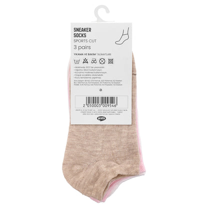Eklips 3 Packs Unisex Sneaker Socks White Beige Pink