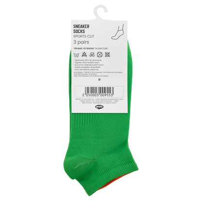 Eklips 3-Piece Colorful Unisex Athlete Sneaker Socks Orange Lilac Green