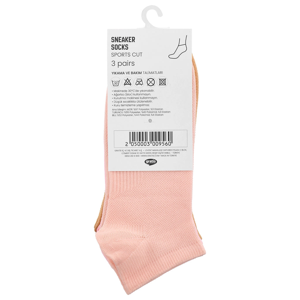 Eklips 3 Pack Unisex Athlete Sneaker Socks Purple Orange Beige