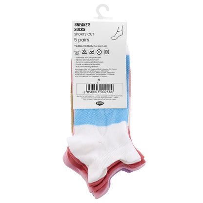 Eklips 5 Packs Multicolored Unisex Sneaker Socks Beige Blue Pink White Lilac