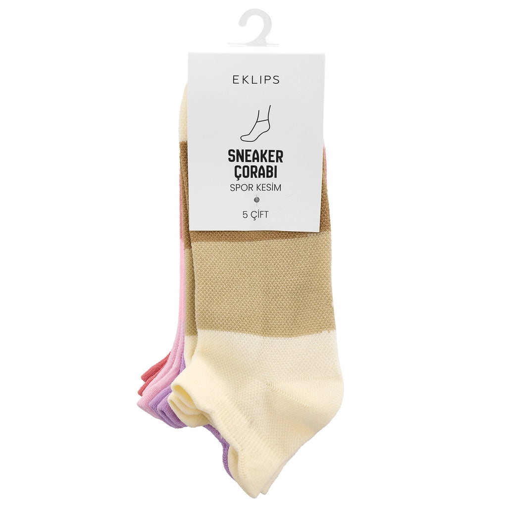 Eklips 5 Packs Multicolored Unisex Sneaker Socks Beige Blue Pink White Lilac