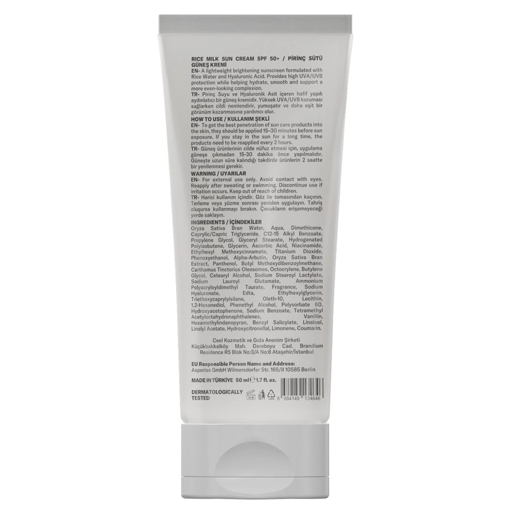 The Ceel Rice Milk Moisturizing Brightening and Anti-Blemish Tone Equalizing 50+SPF Facial Sunscreen 50 ml